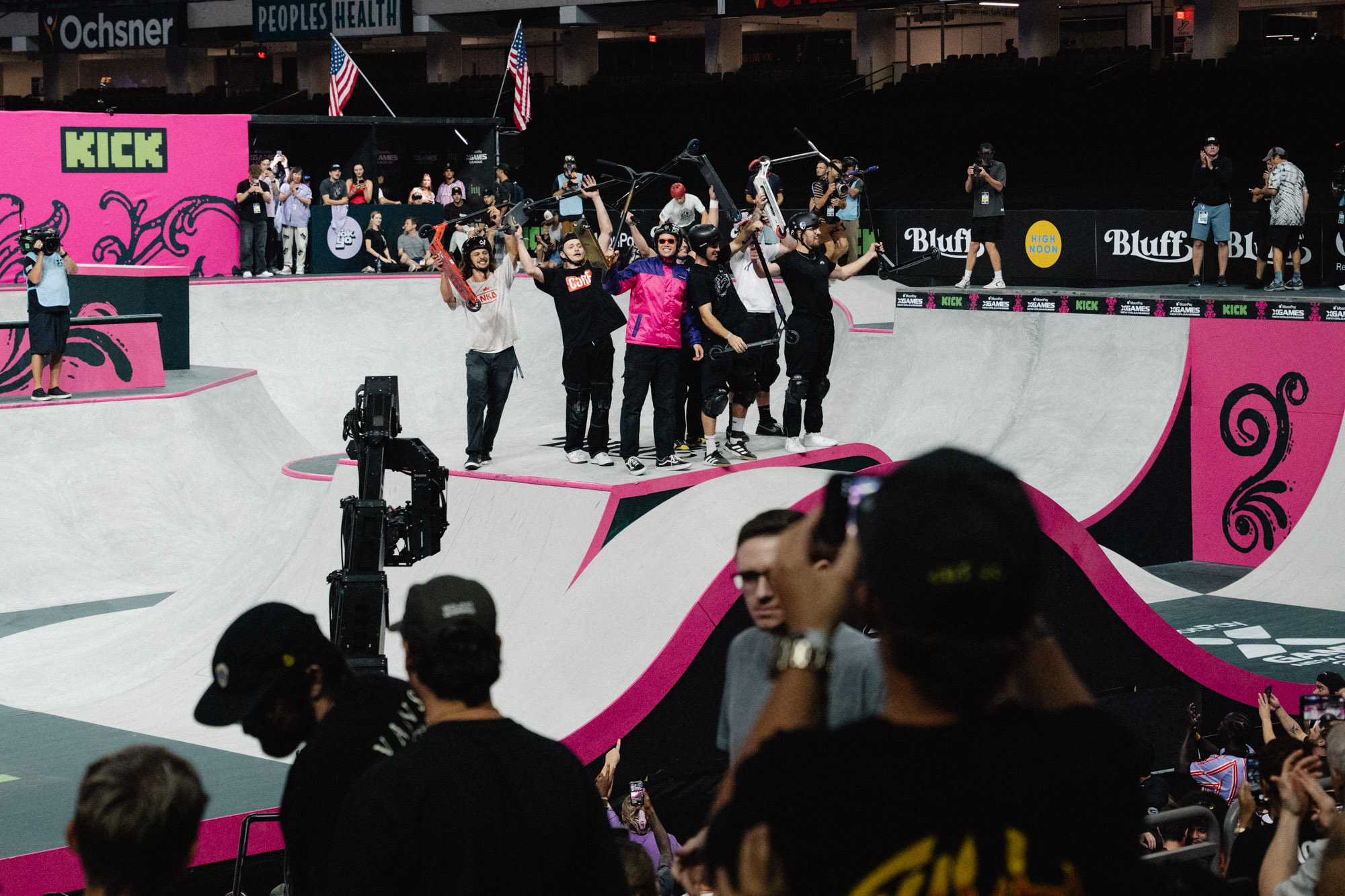 Steprijders bijeen op het X Games-parcours in New Orleans