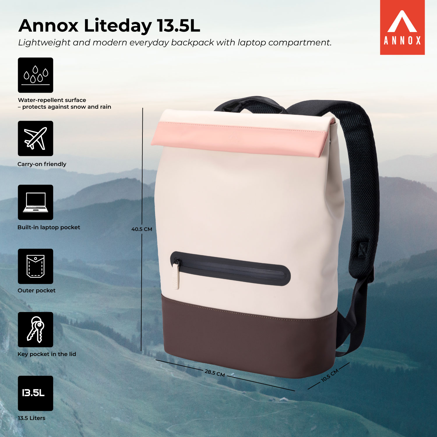 Annox Liteday 13.5L – Lichtgewicht en moderne dagelijkse Rugzak met laptopvak
