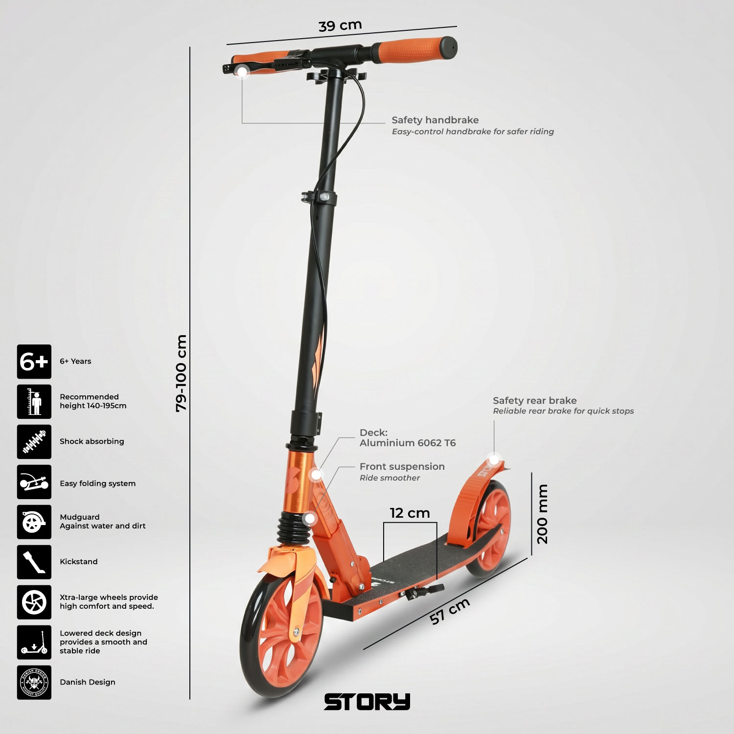 Story GlideX Elite Opvouwbare step – vering en handrem