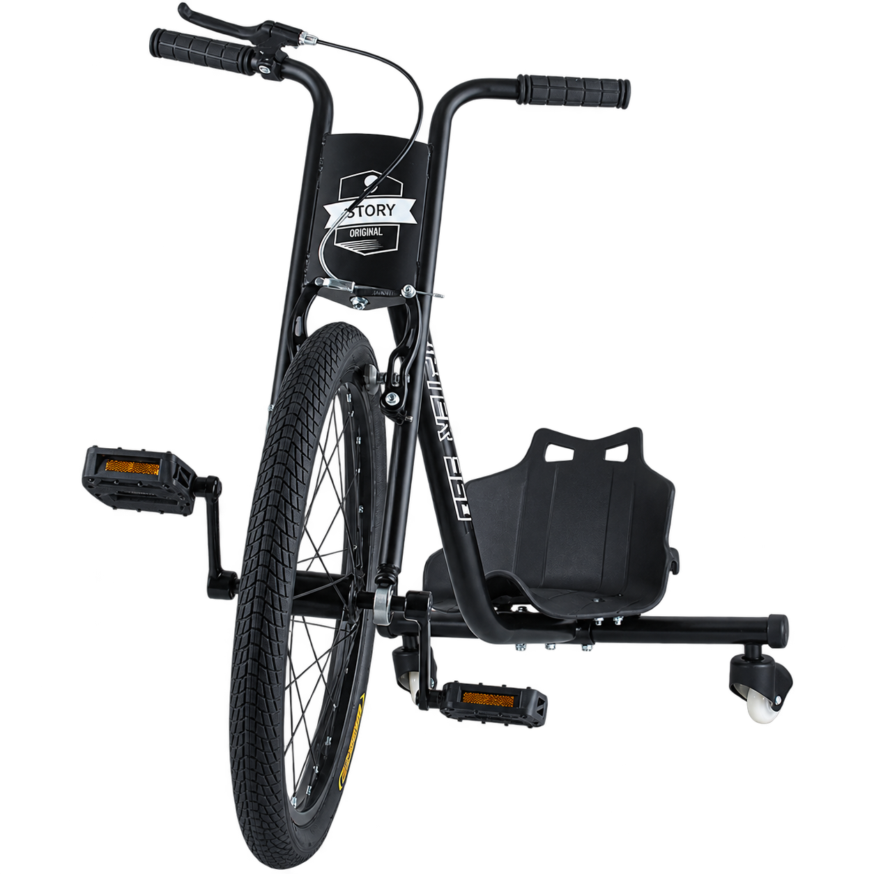 Story Drifter 360 drift-driewieler met verstelbare zitting en drie wielen.